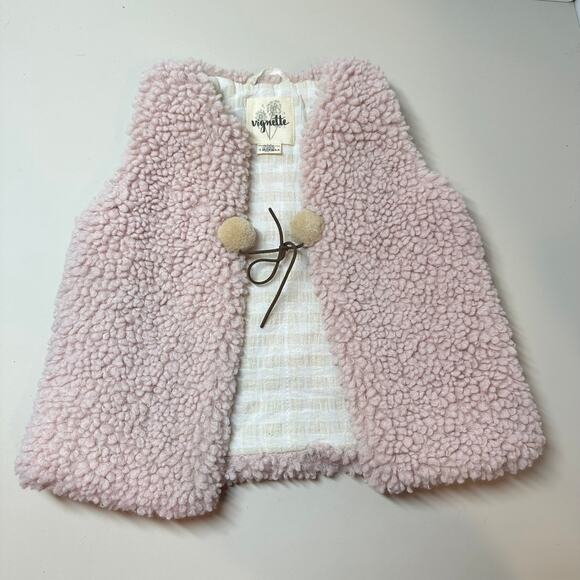 Vignette Other - Vignette 12-28 Months Pink Sherpa Vest Tassel Pom Faux Fur Toddler Girl Gingham